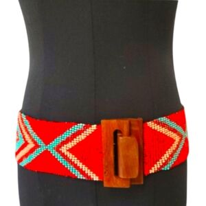 Southwestern Beaded Belt with Wooden Clasp